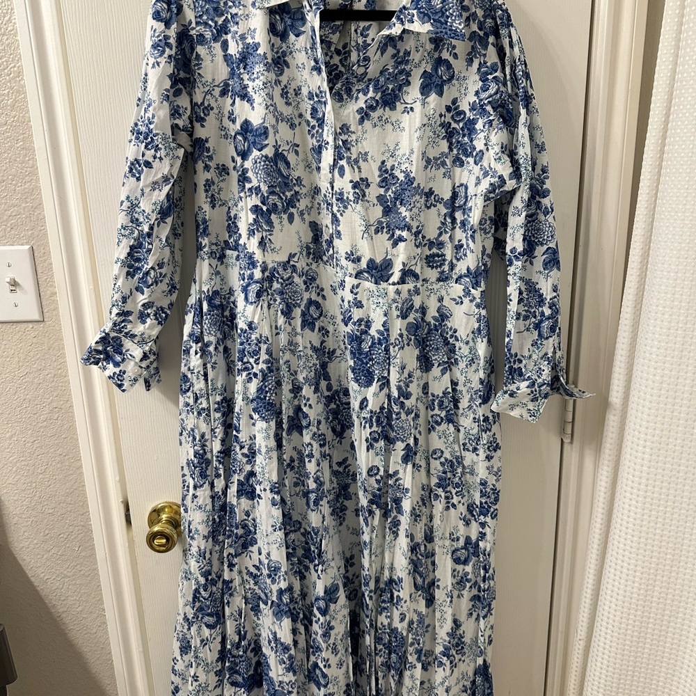 White Maxi Dress with Blue Floral Print